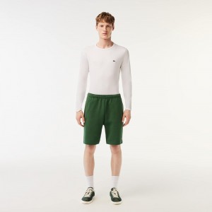 Men's Lacoste Regular Fit Fleece Shorts Dark Green | LGM687395