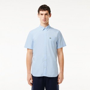 Men's Lacoste Regular Fit Gingham Print Shirt White Blue | DRM769281