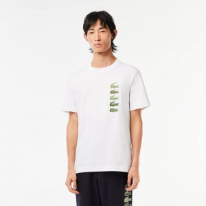 Men's Lacoste Regular Fit Iconic Croc T-Shirt White | LZA903268