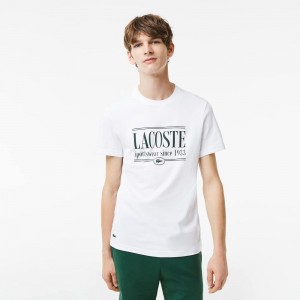 Men's Lacoste Regular Fit Jersey T-Shirt White | DUB076549