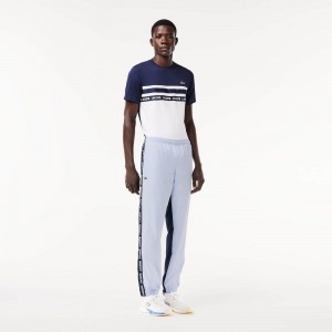 Men's Lacoste Regular Fit Logo Stripe Sweatpants Light Blue Navy Blue | RAP013892