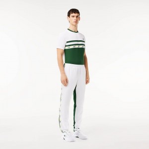 Men's Lacoste Regular Fit Logo Stripe Sweatpants White Green | TJU975241