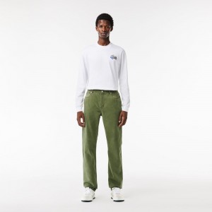 Men's Lacoste Regular Fit Mineral Dyed Cotton Jeans Pants Khaki Green | VYT047162