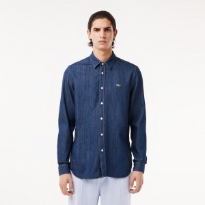 Men's Lacoste Regular Fit Organic Cotton Denim Shirt Grey | PEG328547