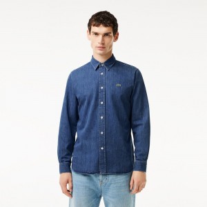 Men's Lacoste Regular Fit Organic Cotton Denim Shirt Blue | JNX174938