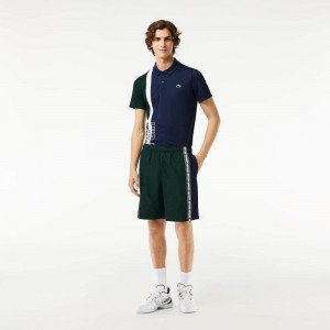 Men's Lacoste Regular Fit Recycled Fiber Tennis Shorts Green Navy Blue White | FXA692845