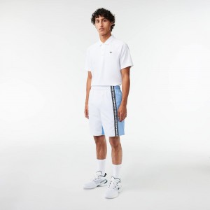 Men's Lacoste Regular Fit Recycled Fiber Tennis Shorts White Blue Navy Blue | PUL579264