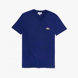 Men's Lacoste Regular Fit Short Sleeve T-Shirt Navy Blue | WZQ875169