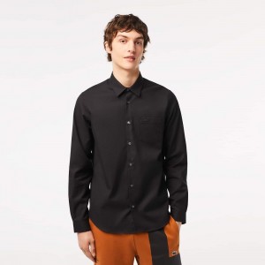 Men's Lacoste Regular Fit Solid Cotton Shirt Black | RVJ102956