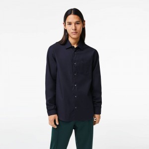 Men's Lacoste Regular Fit Solid Cotton Shirt Abysm blue | ZVR573849