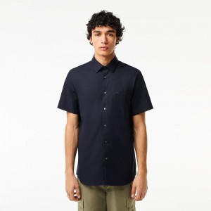 Men's Lacoste Regular Fit Solid Cotton Shirt Abysm blue | JKA279854