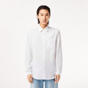 Men's Lacoste Regular Fit Solid Cotton Shirt White | QPW049658