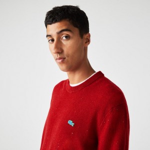 Men's Lacoste Regular Fit Speckled Print Wool Jersey Sweater Red | JVW402739