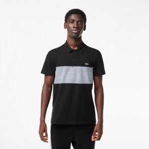 Men's Lacoste Regular Fit Stretch Piqué Colorblock Polo Shirts Black Grey Chine | UTX420759