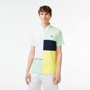 Men's Lacoste Regular Fit Tennis Polo Shirts White Green Flashy Yellow Navy Blue | IDR710629