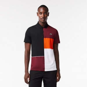 Men's Lacoste Regular Fit Tennis Polo Shirts Black Bordeaux White Orange | OAQ965174