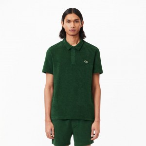 Men's Lacoste Regular Fit Terry Polo Shirts Pine green | UBG902134