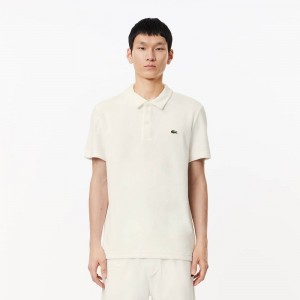 Men's Lacoste Regular Fit Terry Polo Shirts White | DCE342709