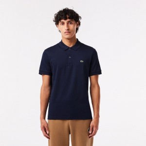 Men's Lacoste Regular Fit Ultra Soft Cotton Jersey Polo Shirts Navy Blue | MIV413798