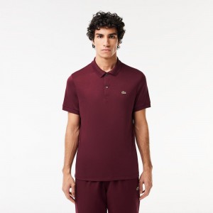 Men's Lacoste Regular Fit Ultra Soft Cotton Jersey Polo Shirts Bordeaux | ZFV076823