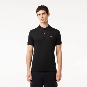 Men's Lacoste Regular Fit Ultra Soft Cotton Jersey Polo Shirts Black | KDG547692