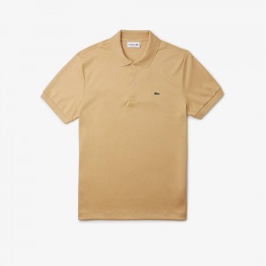 Men's Lacoste Regular Fit Ultra Soft Cotton Jersey Polo Shirts Beige | FRE043619