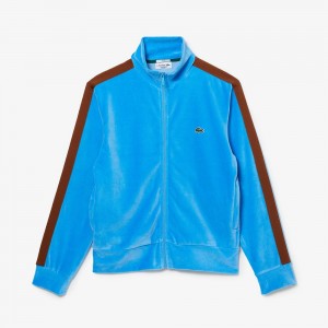 Men's Lacoste Regular Fit Velvet Zip-Up Sweatshirt Blue | YJG628513