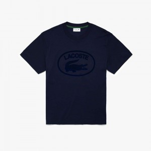 Men's Lacoste Relaxed Fit Branded Cotton T-Shirt Navy Blue | PJF214930