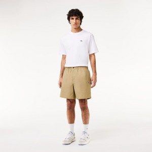 Men's Lacoste Relaxed Fit Cotton Shorts Beige | QUH576149