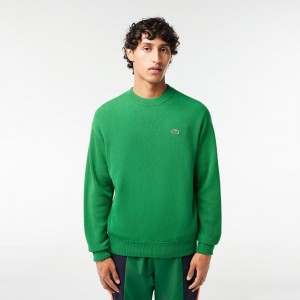 Men's Lacoste Relaxed Fit Crew Neck Wool Sweater Green | PWU695134