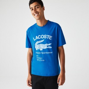 Men's Lacoste Relaxed Fit Crocodile T-Shirt Blue | XUR768049