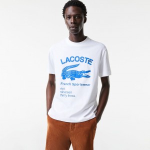 Men's Lacoste Relaxed Fit Crocodile T-Shirt White | ZMR721850