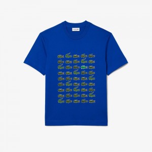 Men's Lacoste Relaxed Fit Iconic Print T-Shirt Gentian blue | DMW359267