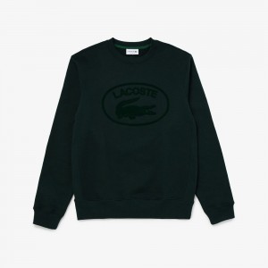 Men's Lacoste Relaxed Fit Organic Cotton Sweatshirt Forest green | HTW842601