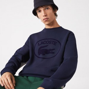 Men's Lacoste Relaxed Fit Organic Cotton Sweatshirt Navy Blue | HCP139247