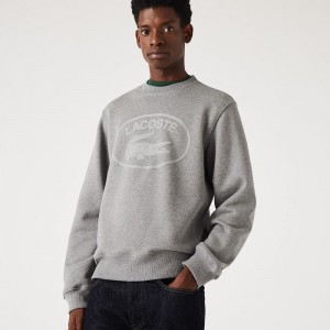 Men's Lacoste Relaxed Fit Organic Cotton Sweatshirt Grey Chine | XAN502314