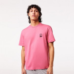 Men's Lacoste Relaxed Fit Organic Cotton Jersey T-Shirt Bubblegum pink | RNP540372