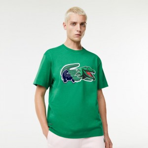 Men's Lacoste Relaxed Fit Oversized Crocodile T-Shirt Green | GVM230915