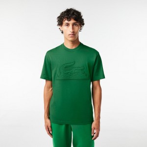 Men's Lacoste Relaxed Fit Quilted Badge Jersey T-Shirt Rocket Green | HGS530829