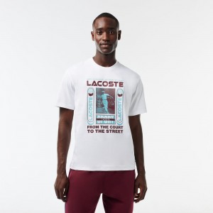 Men's Lacoste Relaxed Fit René Lacoste Print T-Shirt White | PKV495671