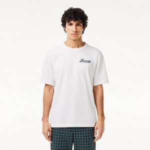 Men's Lacoste Relaxed Fit Ultra-Dry Printed Golf T-Shirt White | RIW047812