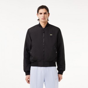 Men's Lacoste Reversible Quilted Bomber Jackets Black Beige | MJH841569