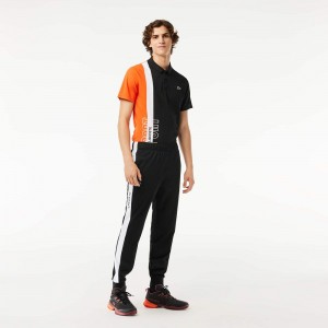 Men's Lacoste Ripstop Tennis Sweatpants Black White | QIX094182