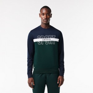 Men's Lacoste Ripstop Tennis Sweatshirt Navy Blue White Green | MNH086194