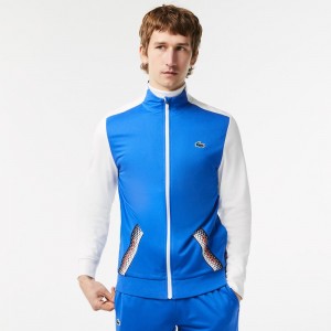 Men's Lacoste Ripstop Zip-Up Tennis Sweatshirt Blue White Blue | SME902147