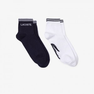 Men's Lacoste SPORT 2-Pack Low Cotton Socks Navy Blue White | MEC451679