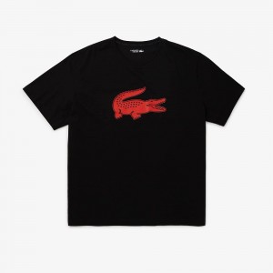 Men's Lacoste SPORT Big Fit Breathable Logo T-Shirt Black Red | GRO254936