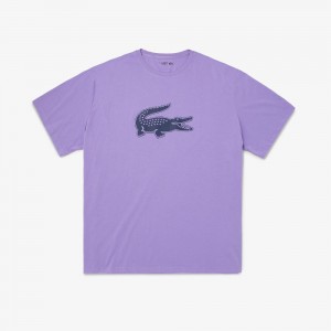 Men's Lacoste SPORT Big Fit Breathable Logo T-Shirt Purple Navy Blue | XHN589173