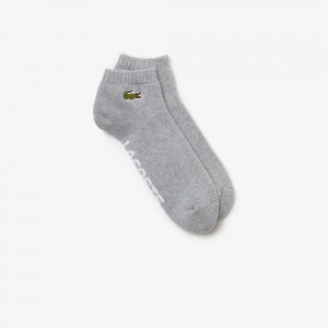 Men's Lacoste SPORT Branded Stretch Cotton Low-Cut Socks Grey Chine White | JIH178062