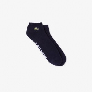 Men's Lacoste SPORT Branded Stretch Cotton Low-Cut Socks Navy Blue White | OEI347169